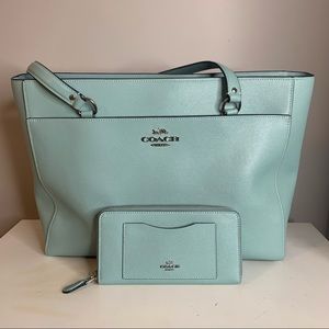 Coach Addison Tote with Accordion Zip Wallet in Tiffany Blue